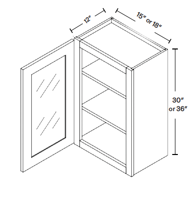 Upper cabinet with glass door and one Glossy White door