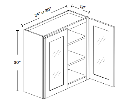 Upper cabinet with glass doors, two Wood Grey doors
