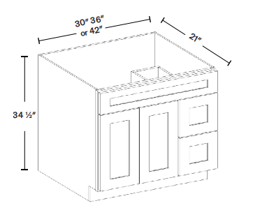 Vanité Salle de bain Shaker blanc à trois tiroirs